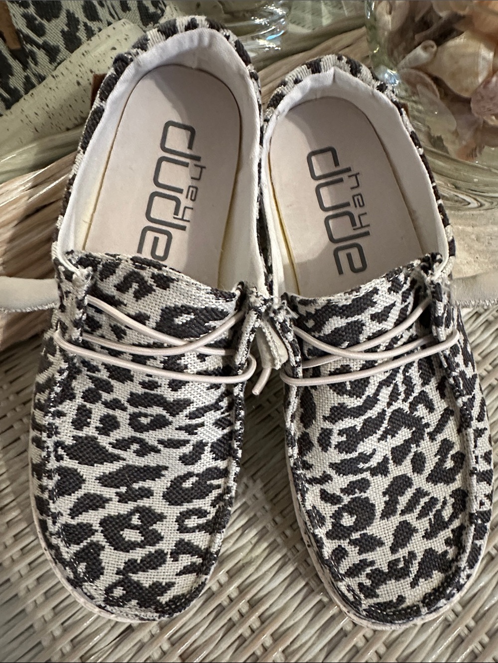 Hey Dude Women's Leopard Print Slip-On Moccasins - Black & Cream